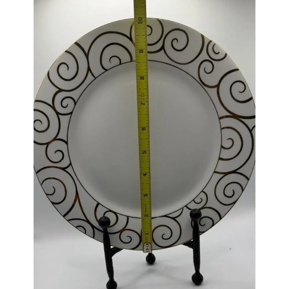 Pier 1 Gold Swirl Dinner Plates Set of 5 Retired White Porcelain